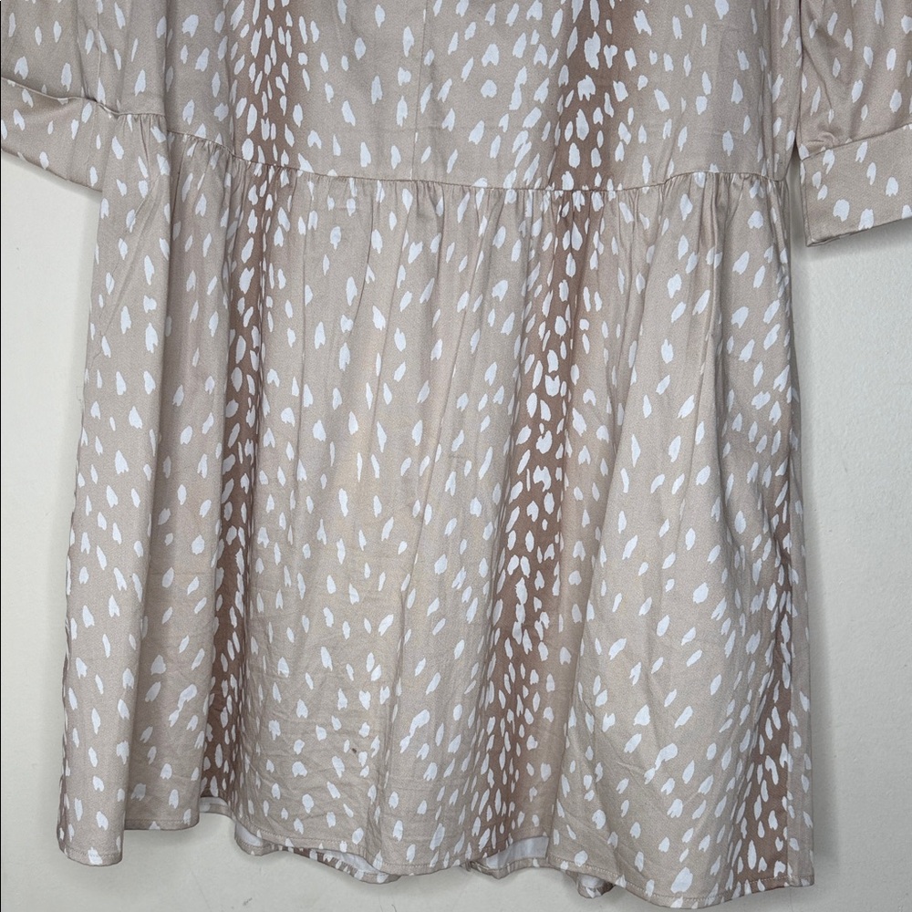 Tuckernuck Antelope Royal Shirt Dress S Beige Animal Deer Print Coastal Chic - Picture 8 of 9